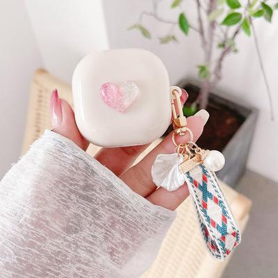 Love Heart Strap Beige Earphone Case For Samsung Galaxy Buds 2 Pro Live Casing For Galaxy Buds2 Pro Cover Fundas Full Protection with Bracelet