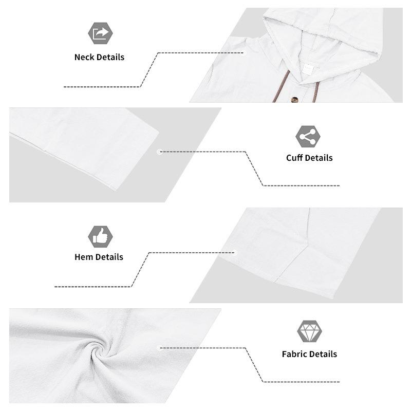 Men's Loose Hooded Henley Long Sleeve Casual Shirt.