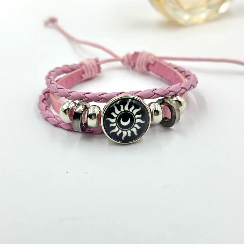 Luminous Sun & Moon Time Gem Unisex Vintage Leather & Beaded Bracelet