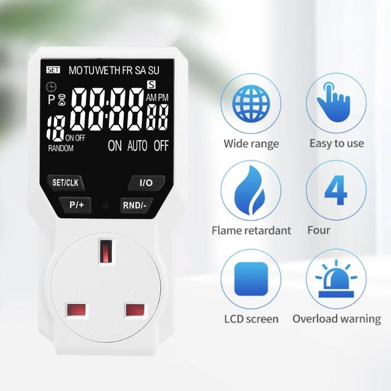 British Standard Large Screen Display Programmable Outlet with Multiple Timing Picks Suitable for Home & Office Use