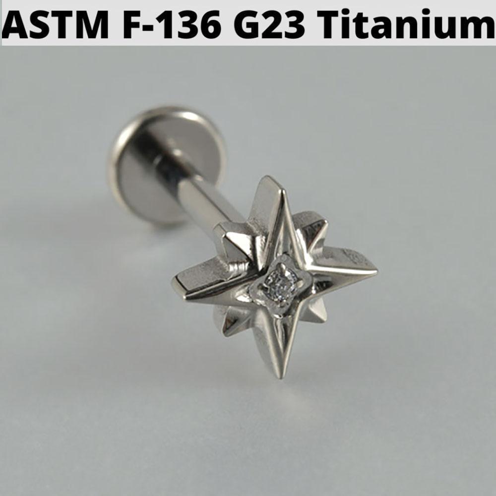 Cz Four Pointed Star G23 Solid Titanium Cartilage Earrings Stud 16G Internally Threaded Sun Helix Ear Tragus Piercing Jewelry