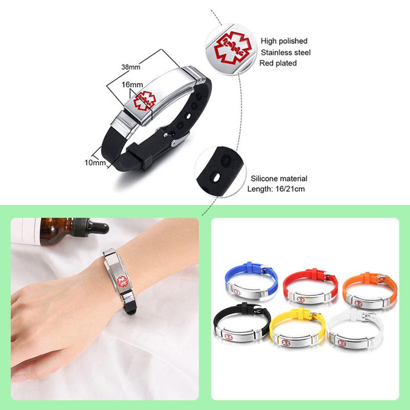 Engraving Custom ICE Text Name Medical Alert Bracelet Women Men Emergency Remind Jewelry Personalize Medical Alert ID Bracelets