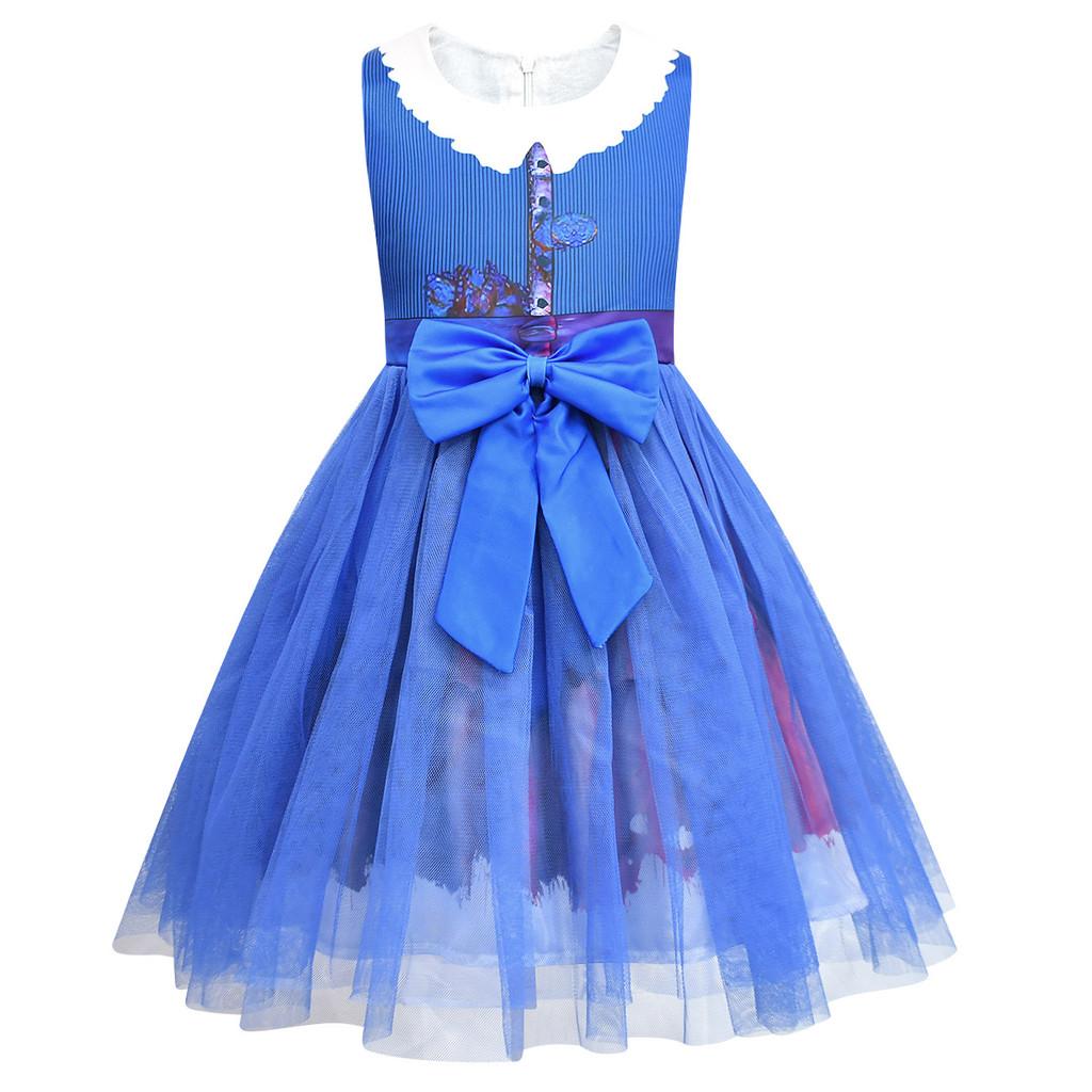 83085 Kids Girls Lily Lovebraids Blue Printed Bow Sleeveless Mesh Tutu Dress 100cm