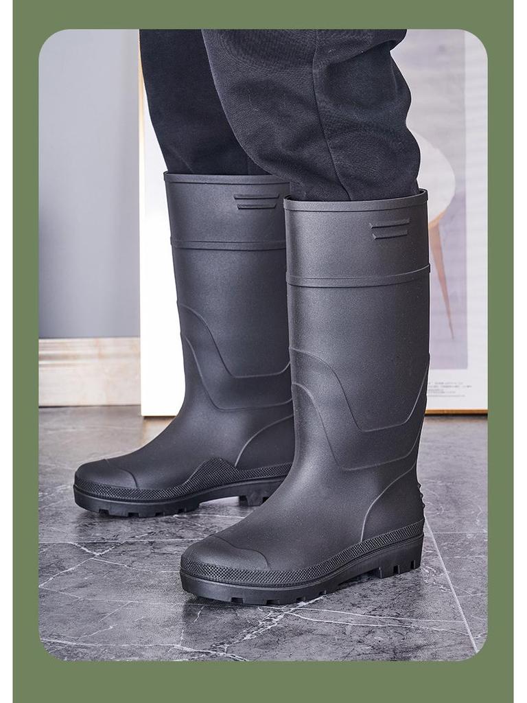 Męskie Wodoodporne Kalosze do Połowy Łydki, Z Podszewką z Polaru, Antypoślizgowe, Trwałe Gumowe Buty.