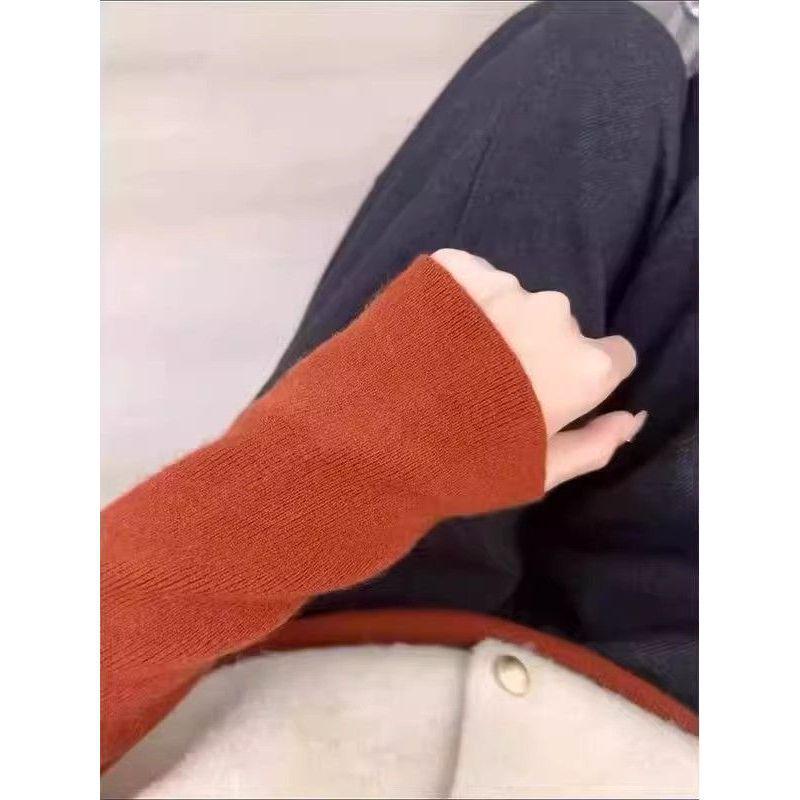 Women's Persimmon Red Stand-Up Collar Knit Sweater - Warm, Stylish Miu Style Long-Sleeve Top for Autumn & Winter.