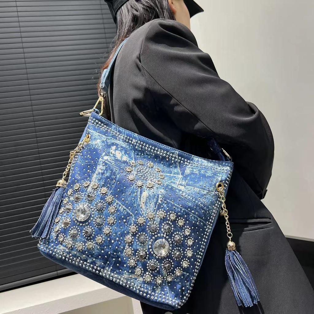 Women'S Diamond Trend Denim Shoulder Crossbody Handbag