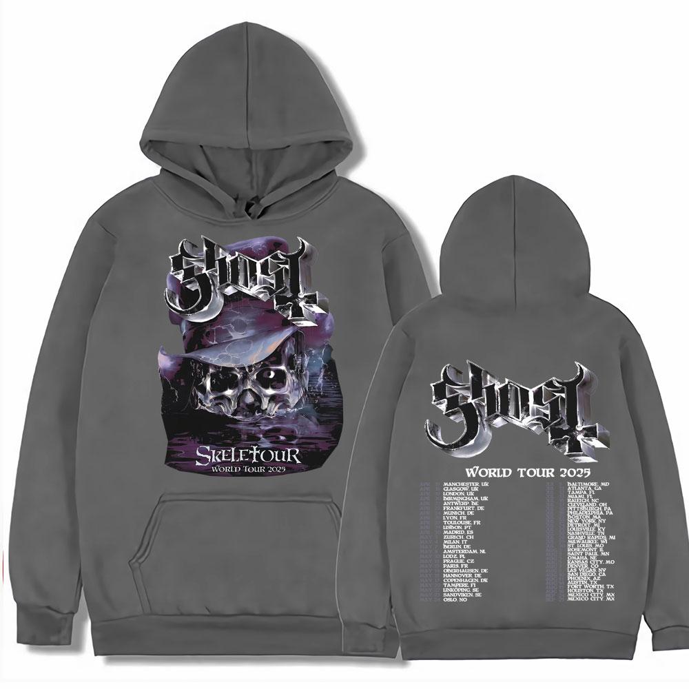 Band Ghost Skeletour World Tour 2025 Print Sweatshirts Men Women Hip Hop Gothic Harajuku Hoodies Oversized Pullovers Streetwear