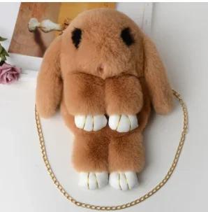 Cute Fluffy Rabbit Fur Pompoms Chain Bag Women Cartoon Rabbit Sling Bag Fluffy Bunny Shoulder Plush Backpack Girls Birthday Gift