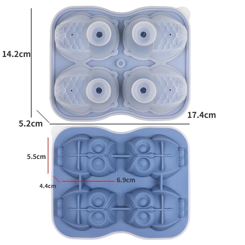4-teilige Eulen-Eiskugelformen Tier-Eisgitter Katzenkopf Lebensmittelqualität Silikon Eiswürfelformen Zuhause Küche Hotel Kreative Werkzeuge