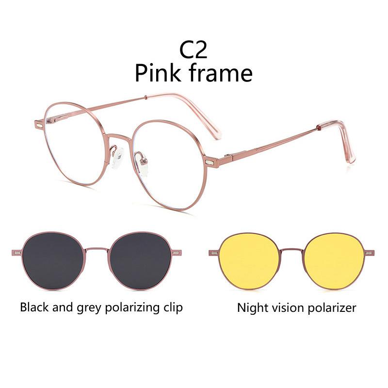 Round Metal Frame Polarized Magnetic Black Night Vision Clips On Glasses Optical Prescription Magnet Eyeglasses Magnet Exposed