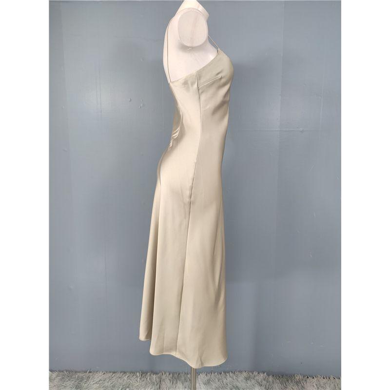 Foreign Trade Order Lady Temperament Simple Solid Sling Fashion High Quality Smooth Fabric Pure Desire Summer New Dress