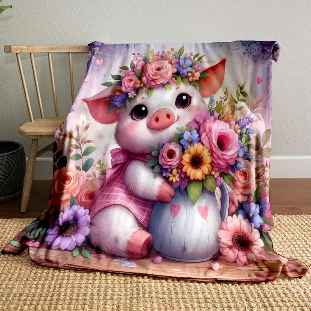 

Cute and Dreamy Little Pig Print Blanket Flannel Soft Comfort Home Travel Blanket Kids Warm Blanket Picnic RV Luxury Gifts 75x90cm