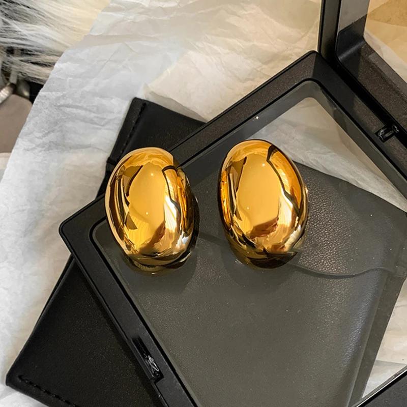 Kolczyki ze stali nierdzewnej gładkie duże owalne sztyfty dla kobiet 2024 przesadzone puste kulki geometryczne kolczyki z klamrą do uszu biżuteria prezent