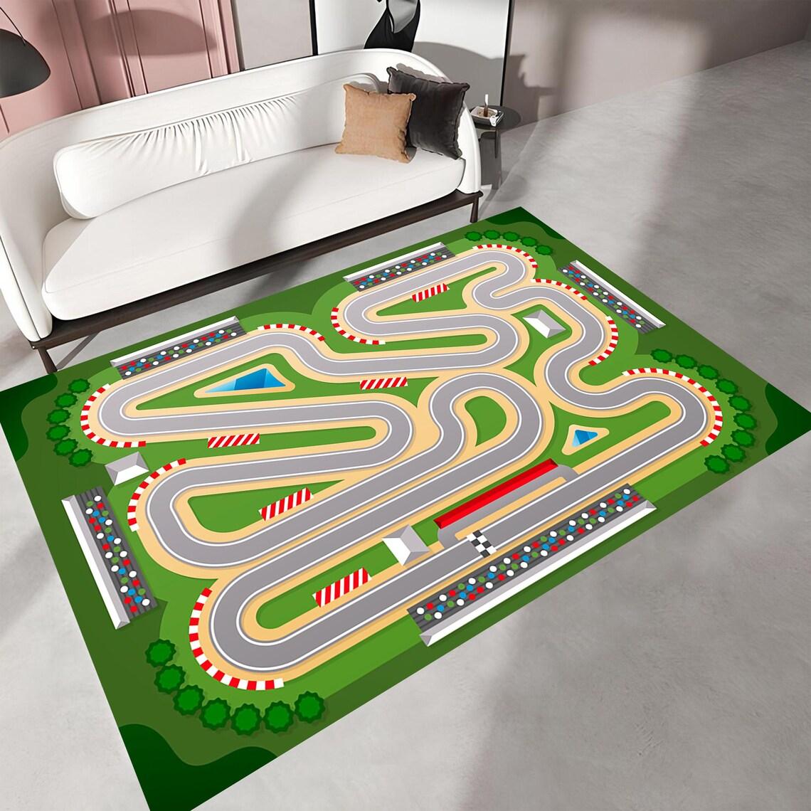 

Race Track Rug Kids Playroom Carpet Car Track Area Rug, Digital Print Mat, Boys Room Decor, Toy Car Rug, Fun Activity Floor Mat 40X60cm