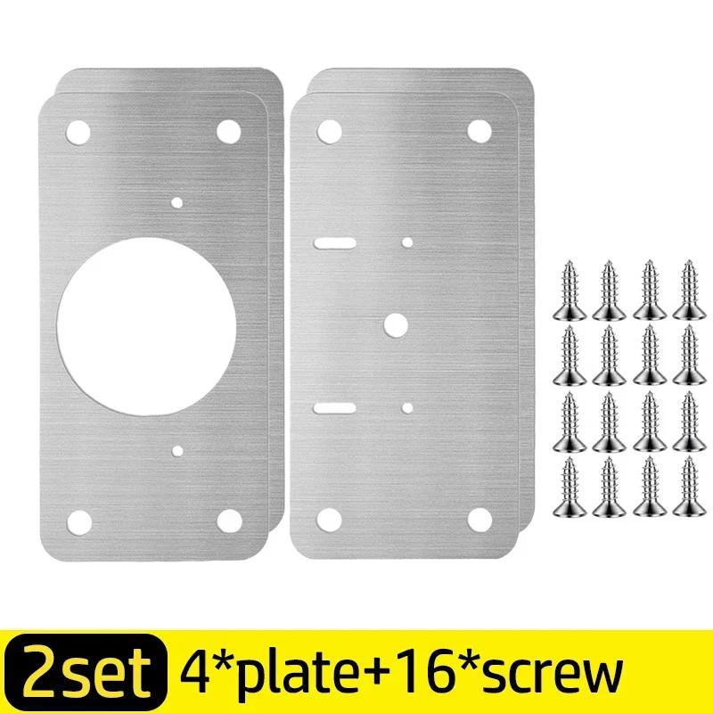 20/2Pcs Cabinet Hinge Repair Plate Kits Stainless Steel Door Hinge Mounting Plate with Holes for Home Kitchen Cupboard Furniture
