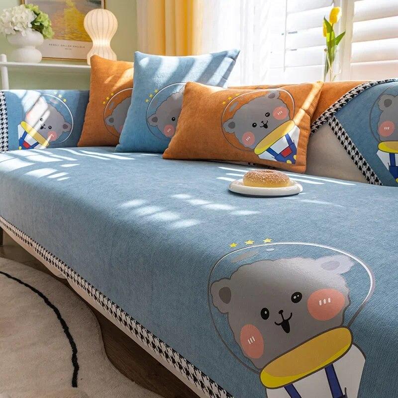

Современный универсальный чехол для дивана из синели, однотонный коврик для дивана с милым медведем, нескользящий L-образный диванный коврик для гостиной 70x70cm 1pcs