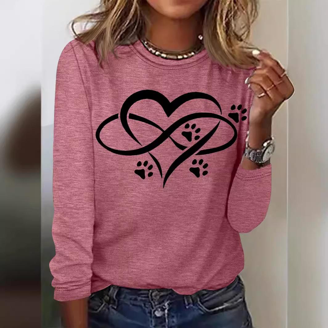 

Женские футболки с круглым вырезом, 3D-принтом, узором следов кошачьей лапы Любовь , модные, повседневные, с длинным рукавом XL