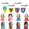 MOC Medieval Military Castle Weapon Roman Knight Helmet Shield Accessories Building Blocks Green Dragon Lion Crusader Bricks Toy