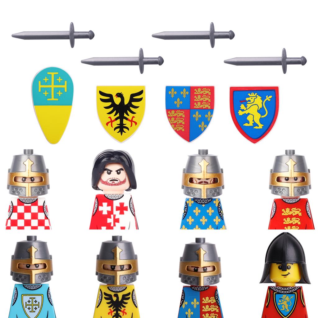 MOC Medieval Military Castle Weapon Roman Knight Helmet Shield Accessories Building Blocks Green Dragon Lion Crusader Bricks Toy