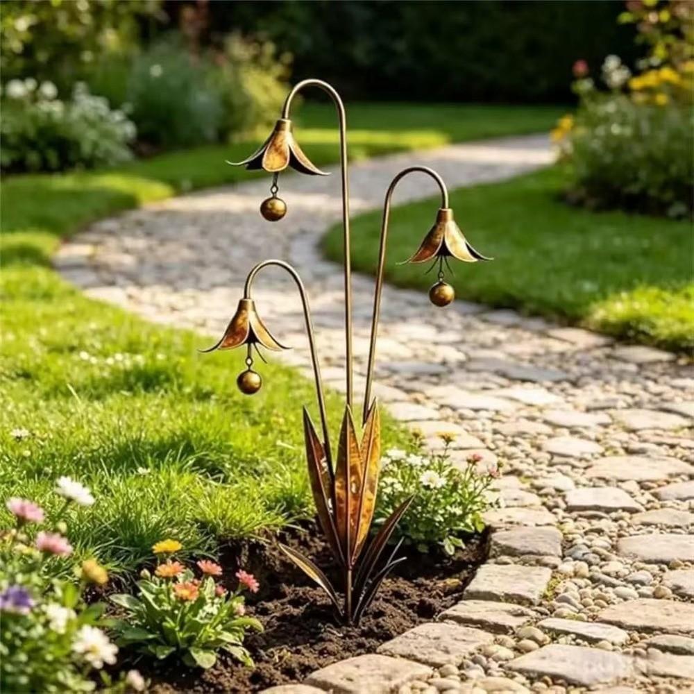 Iron Art Metal Flower Garden Stake Flower Shape Garden Sculpture Floral Stake Ornament  Patio