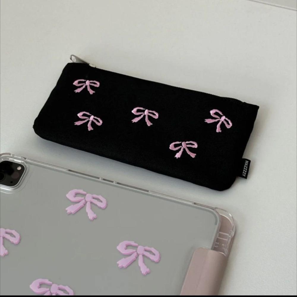 New Canvas Cute Embroidered Bag Bowknot Square Shape Cosmetics Bag Lovely Print Pencil Case