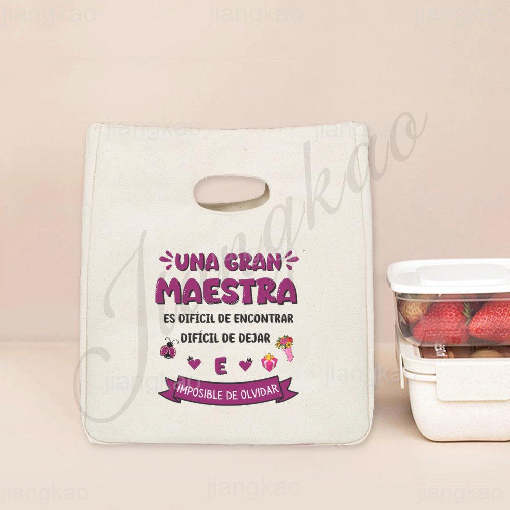 

Spanish Printed Portable Lunch Bags Thermal Insulated Bag Teacher Life Picnic Foods Cooler Storage Pouch Thanks Gift for Teacher