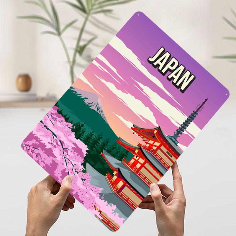 Japan Landscape Travel Metal Poster Customized Wall Art Retro Vintage Tinplate Signs for Aesthetic Decoration Room House Decor