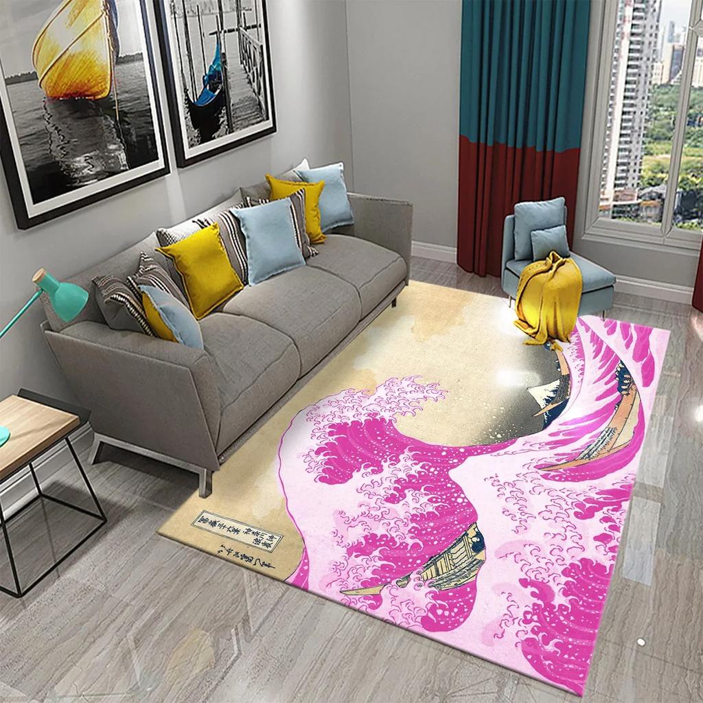 Japanese-style Sea Wave Carpet Floor Mat Entrance Doormat Home for Living Room Bathroom Bedroom Soft Non-slip Absorbent Area Rug