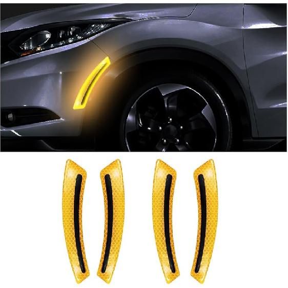 4PCS Car Wheel Eyebrow Reflective Stickers, Waterproof Anti-Scratch Auto Bumper Fender Safety Reflector Guard Strips Trim Side Marker, Vehicle