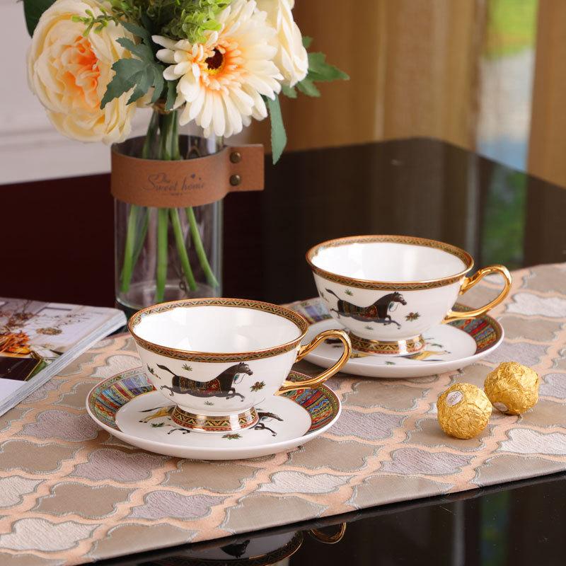 European Classic Oriental Horse Bone China Coffee Cup Saucer British Set Gift Box Set Wedding Gift