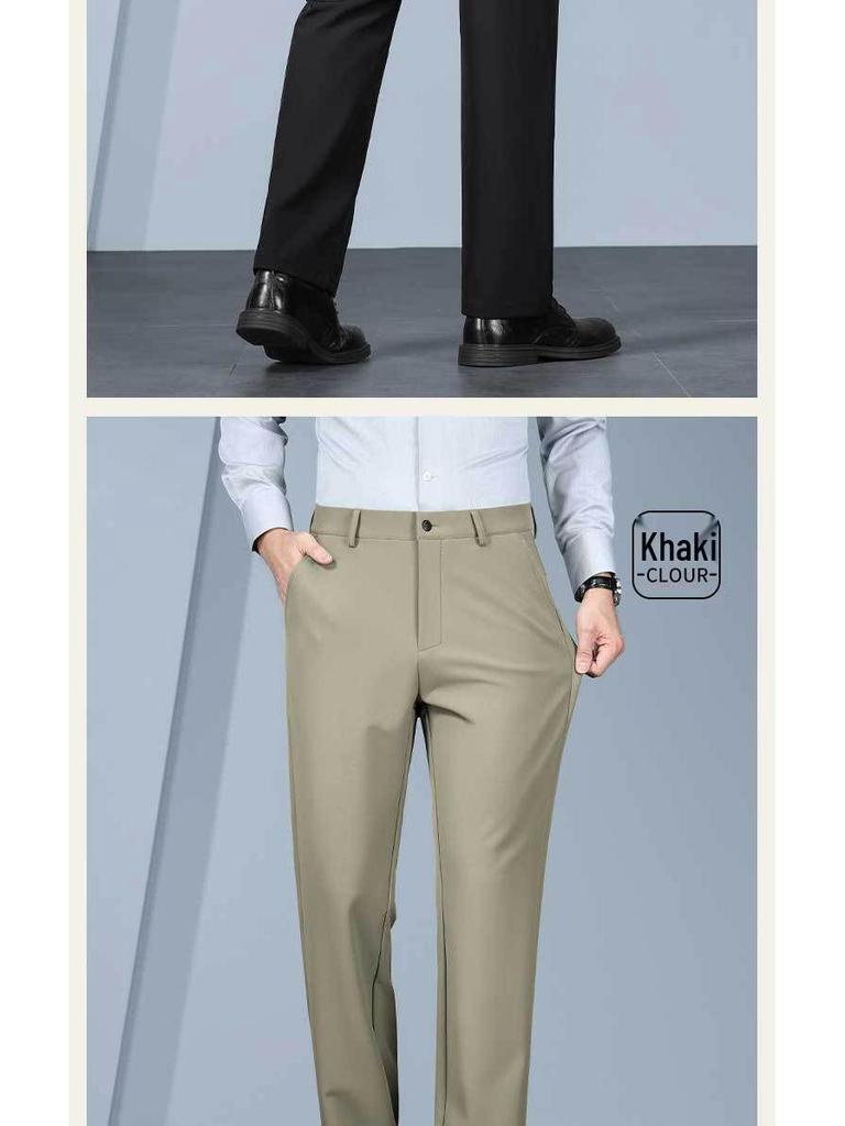 Hengyuanxiang Men's No-Iron Stretch Slim Fit Business Pants - Solid Color, Straight Leg, Autumn/Winter Casual and Formal Wear