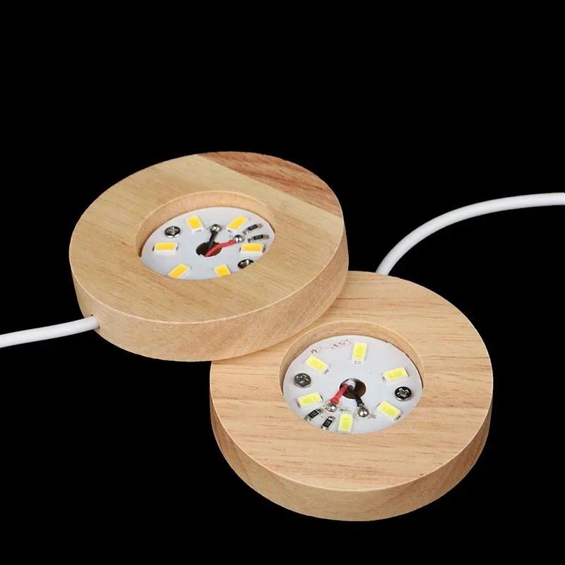 Wood Round LED Night Light Base Art Display Holder USB Lamp Holder for Crystals Glass Ball Resin Art Decoration Display Stand