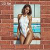 Metal Plaque Art Poster - Korean Style Girl & Swimsuit Wall Decor, Gold White Iron Wall Art for Home Cafe Bar Pool, Easy Install