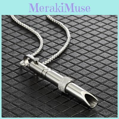 Paslanmaz Çelik Meditasyon Farkındalık Kolye Nefes Kontrolü Düdüğü Uzun Kolye