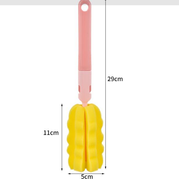 Long Handle Baby Bottle & Insulated Cup Brush with Detachable Sponge Head