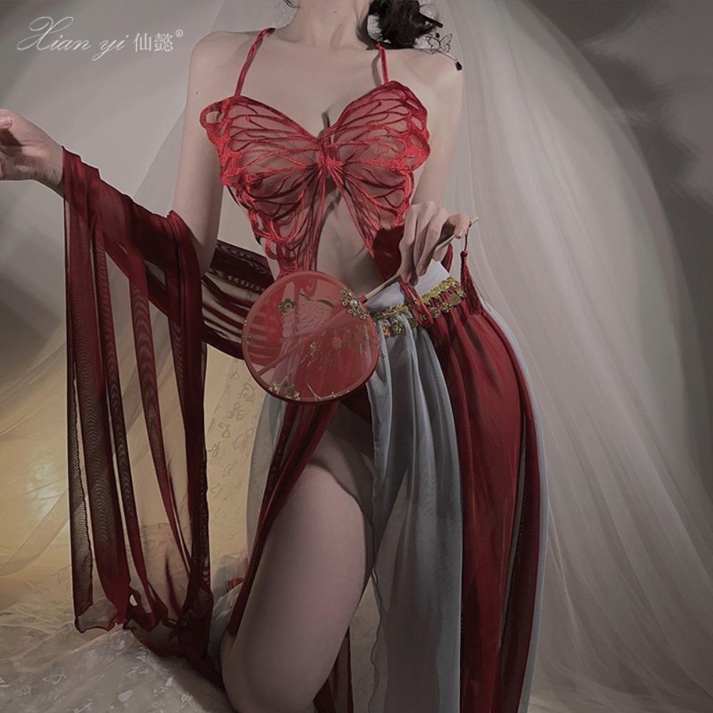 Xianyi Erotic Underwear Pure Desire Butterfly Shawl Exotic Hanfu Seduction Sexy Mesh Passion Free Set 581