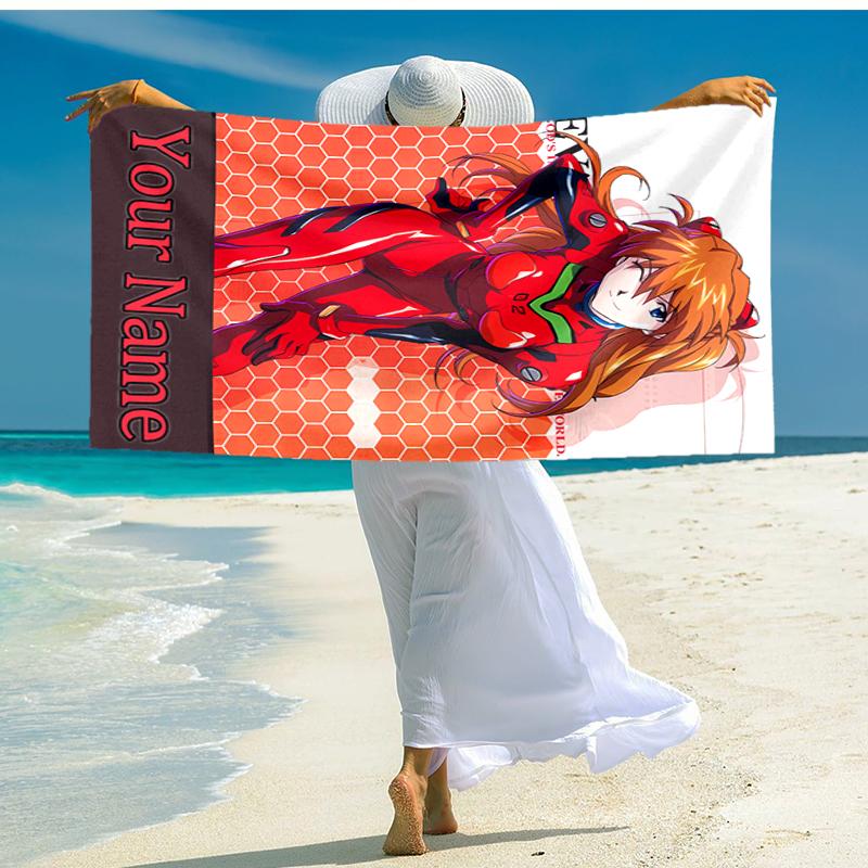 Personalized customized proof beach towel with Asuka Langley Soryu  pattern - soft, absorbent, quick-drying, perfect swimming, camping&bathing