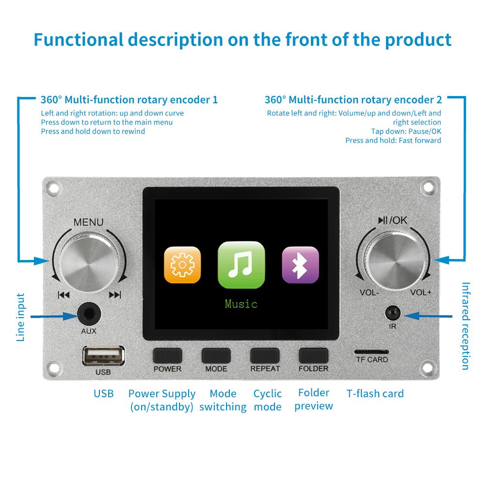 2.8-inch TFT Color Decoding Board Module Lossless Audio Amplifier Supports I2S Digital Audio 2-Channel Output Player DC 4.5-5.0V