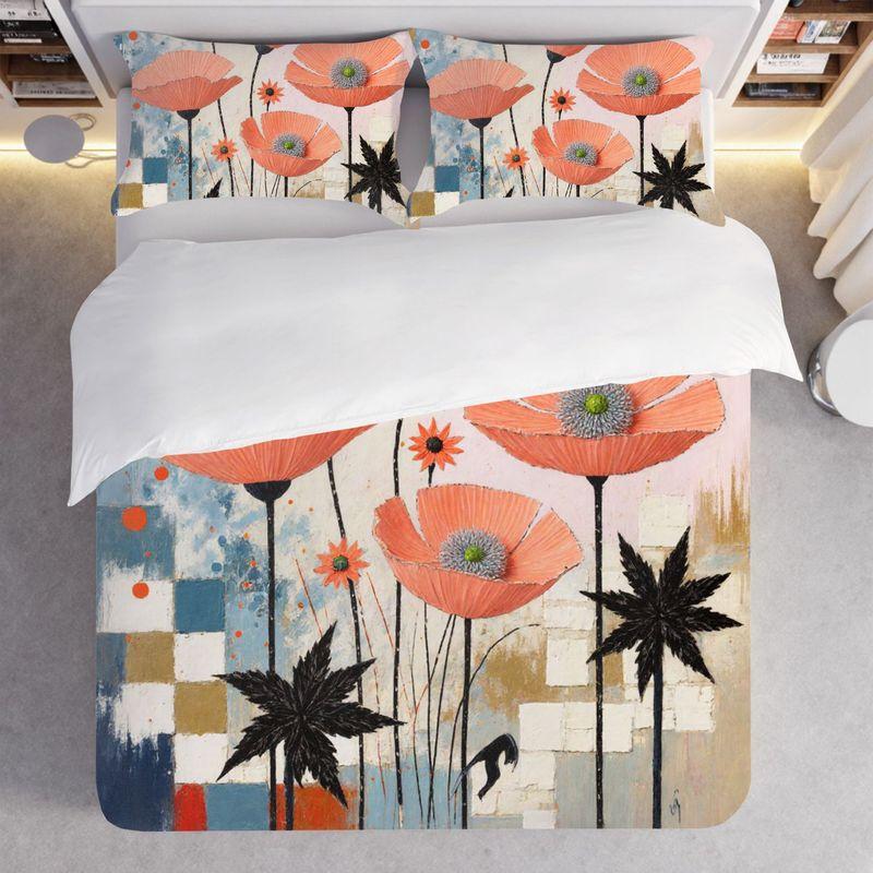 3-Piece Bedding Pillowcase Quilt Cover Set Pink Flower 2D Digital Printing Suitable For Bedroom Dormitory Decoration