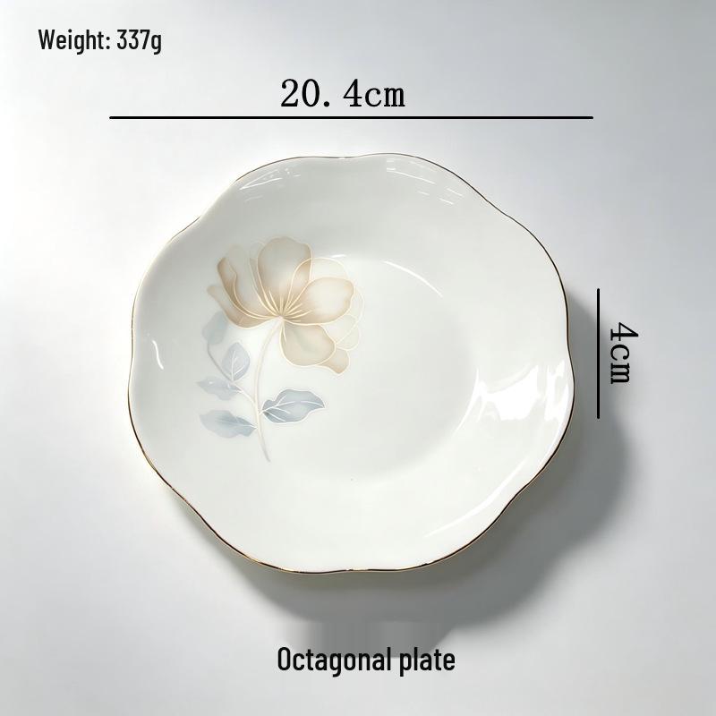 Set di stoviglie in ceramica smaltata con bordo dorato Yu Bao Fang - Elegante collezione di ciotole e piatti per la nuova casa.