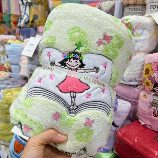 Shuangli 2026 Flower Fairy Quick-Dry Coral Fleece Towel Set: Absorbent Towels, Hair Drying Cap, and Bath Skirt.