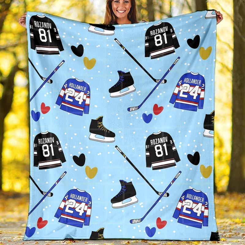 Ice Hockey Theme Printed Blanket - Perfect for Couch, Bed, Travel & Outdoor Use | Machine Washable, Cozy & Durable.