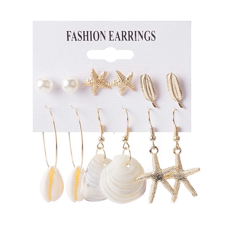 Trendy Alloy Shell Tassel Earrings: Ocean-Style Conch & Pearl Set