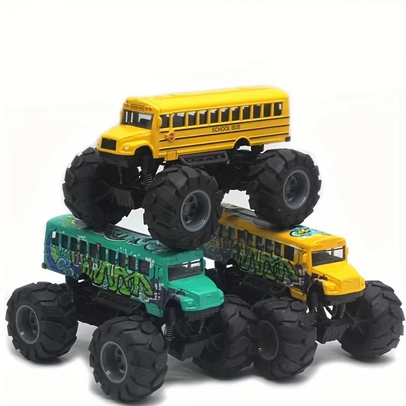 Modell Aufziehbarer Spielzeug Monster Truck Legierung Große Räder Spielfahrzeug Auto Geschenke für Jungen Mädchen Monster Schulbus Diecast Metall