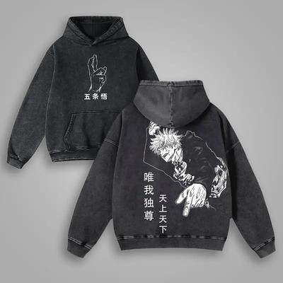 Gojo Satoru Jujutsu Kaisen Anime Graphic Hooded Men Women Vintage Hoodies Washed Sweatshirt Harajuku Streetwear Cotton Pullover