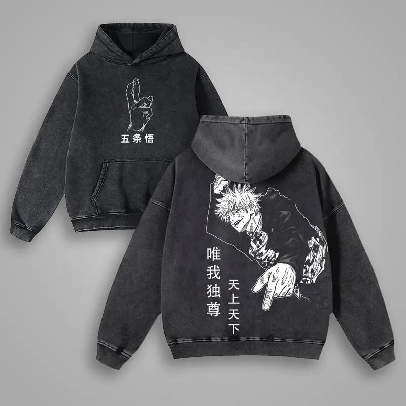 

Годжо Сатору Магическая битва Аниме Графическое Худи Мужское Женское Винтажное Худи Выстиранный Свитшот Харадзюку Уличная одежда Хлопковый Пуловер XXL чёрный