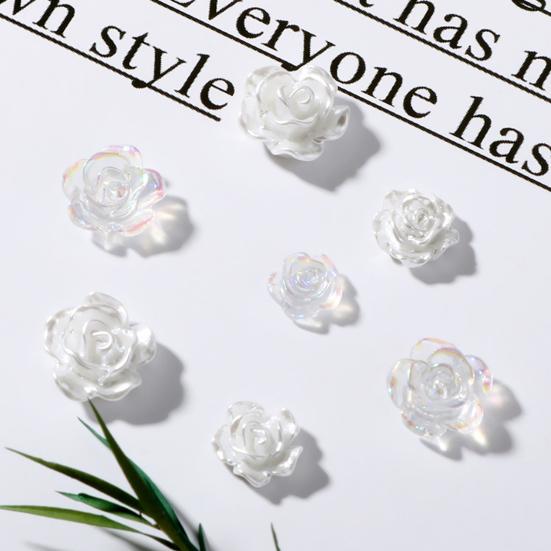 50Pcs/Set Nail Ornament Flower Shape Long Lasting 3D Effect Resin Camellia Aurora White