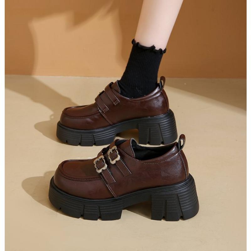 Fashion Women's High Heel Soft Leather Shoes Spring Thick Bottom Platform Mary Jane Shoes Retro Japanese Jk Uniform Lolita Shoes Women