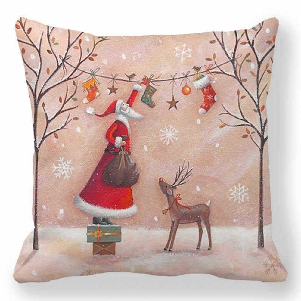 Peach Skin For Sofa Santa Claus Christmas Decor Tree Gift Pillow Pillowcase Cushion Cover Ornament