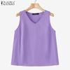 ZANZEA Women Casual V-Neck Summer Sleeveless Cotton Tank Tops